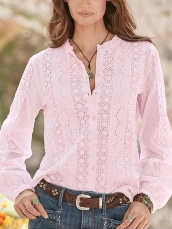 Sundance Tops - New Sundance Mirabelle Pale Pink Swiss Dot Crochet Eyelet Ruffle Blouse large